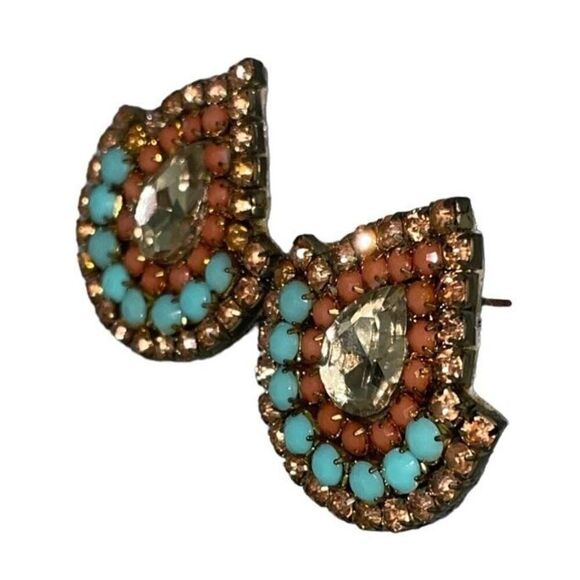 Vintage Art Deco Czech Crystal Abstract Earrings - Picture 8 of 12